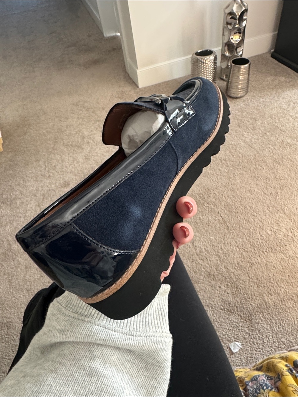 Donald J. Pliner Women’s Navy Suede & Leather Bit Loafers - Picture 4 of 4